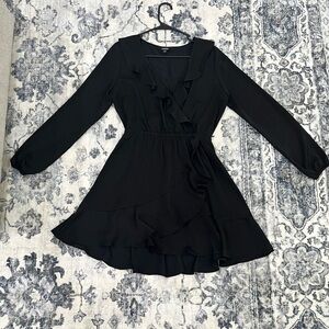 Express Black Ruffled Wrap Dress with Bishop Sleeves